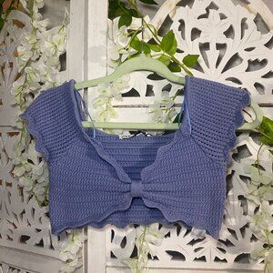 zara blue knit top